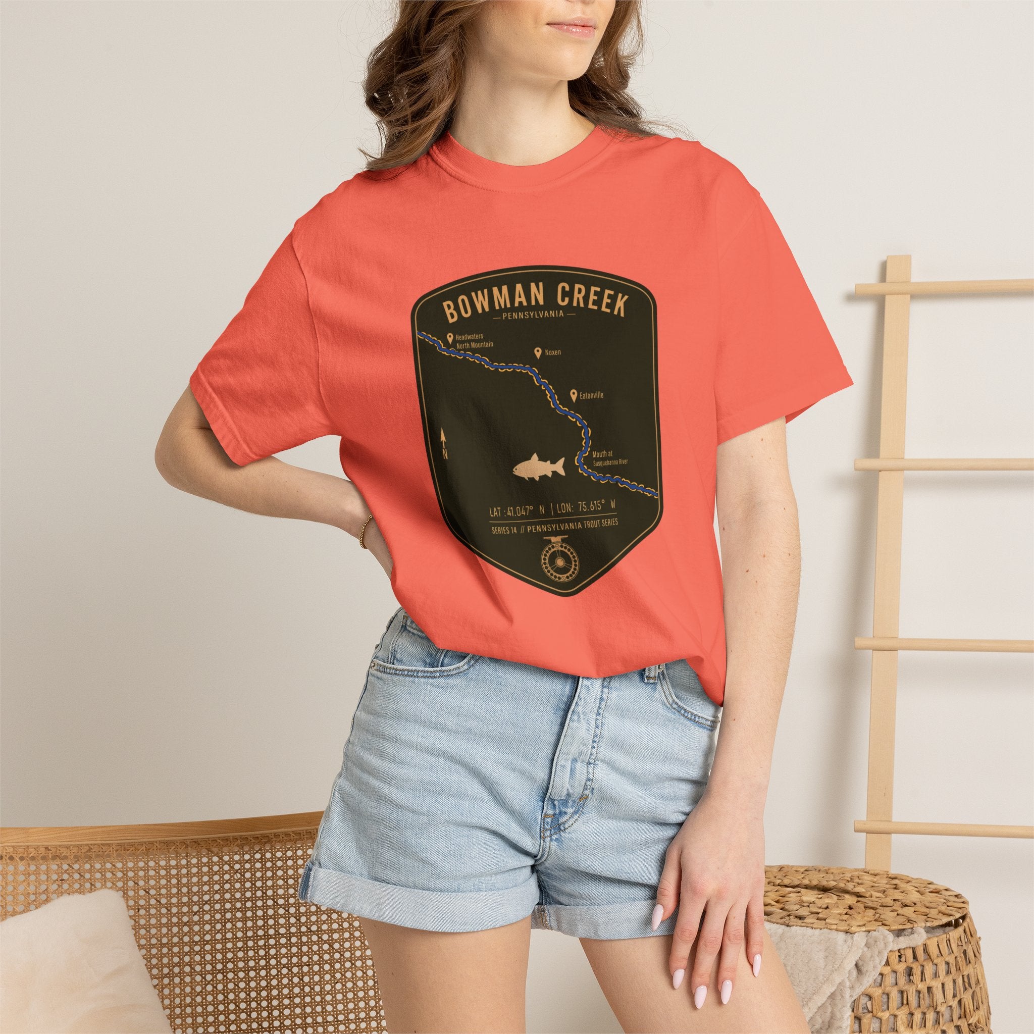 Bowman Creek PA Fishing Map T-Shirt | River Map, Trout Graphic