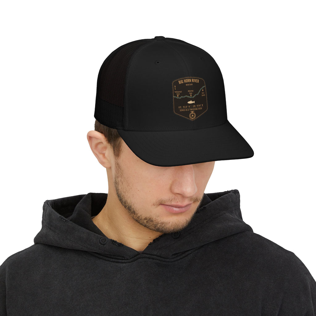 Big Horn River fishing patch Snapback Cap | trout, fly fishing design