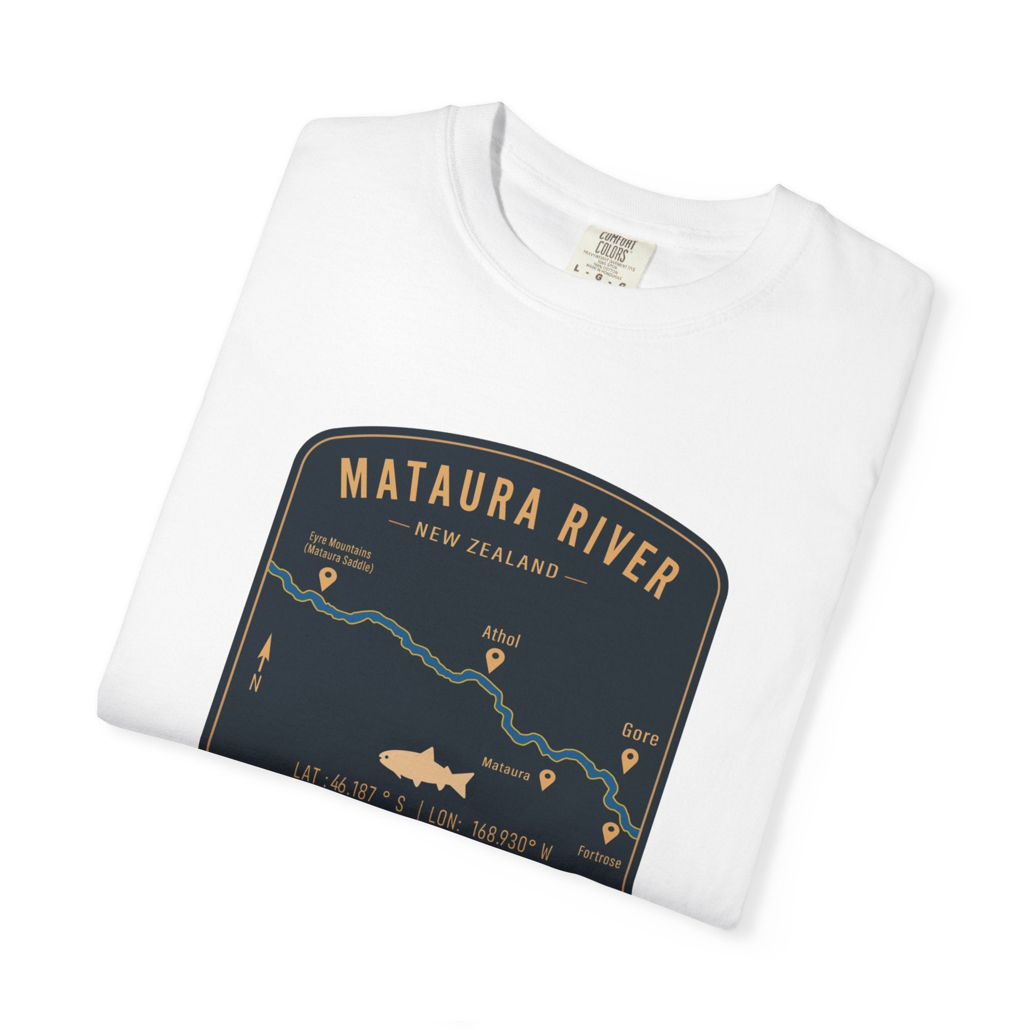 Global Series - Mataura River New Zealand Fishing Map T-Shirt | River Map, Trout Graphic
