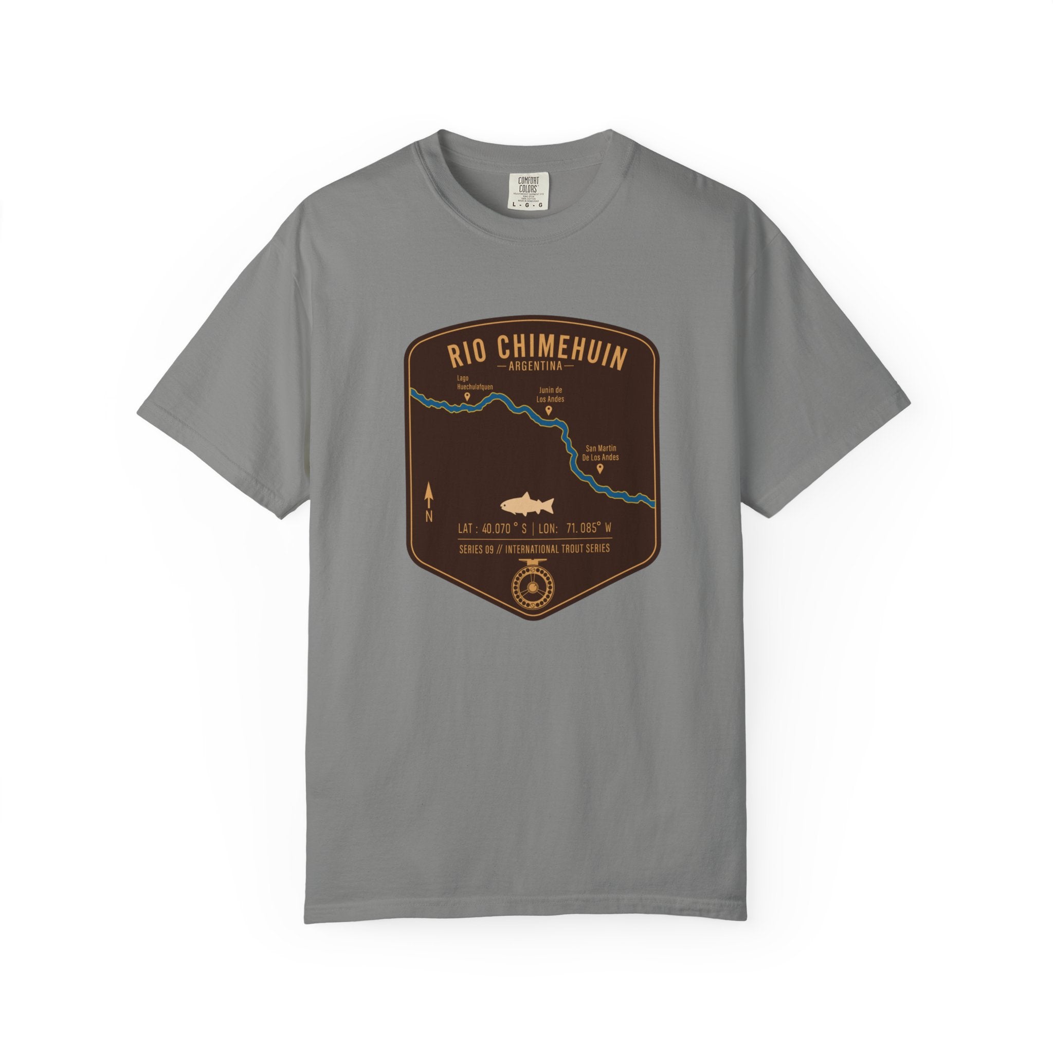 Global Series - Chimehuin River Argentina Fishing Map T-Shirt | River Map, Trout Graphic