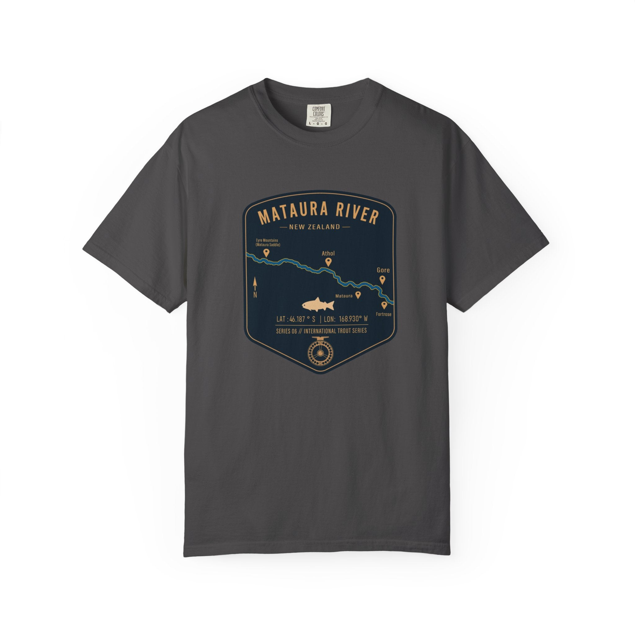 Global Series - Mataura River New Zealand Fishing Map T-Shirt | River Map, Trout Graphic