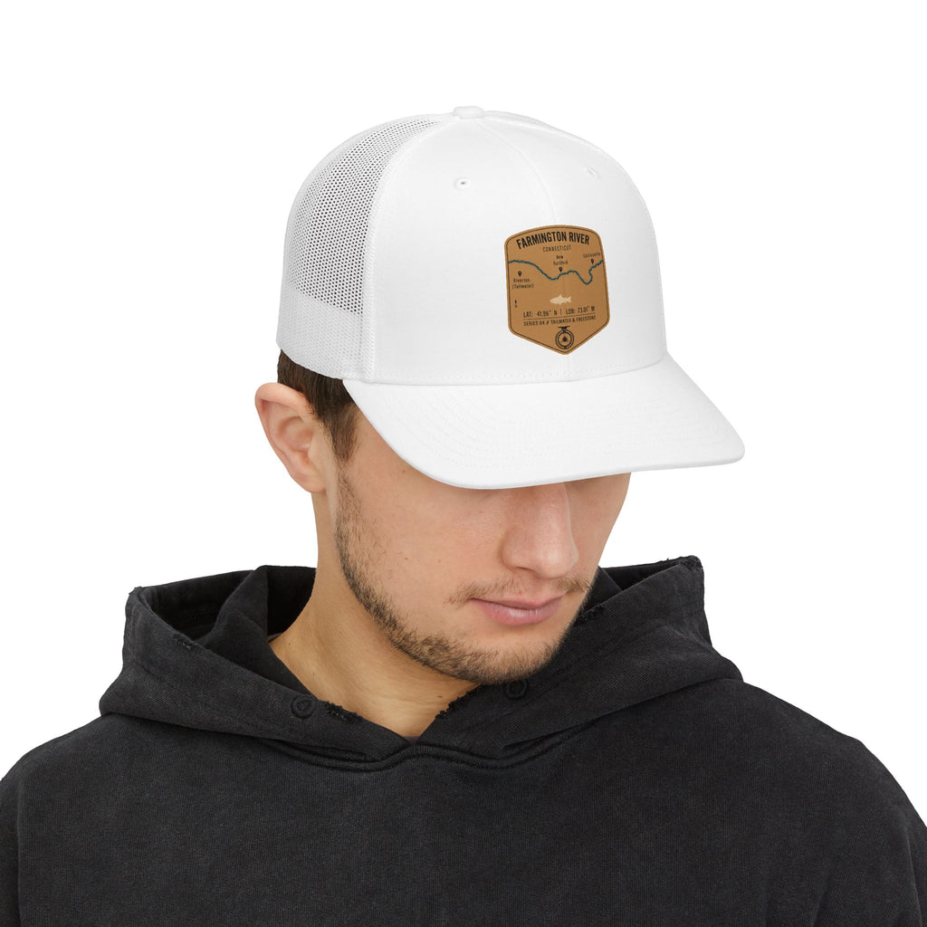 Farmington River fishing patch Snapback Cap | trout, fly fishing design