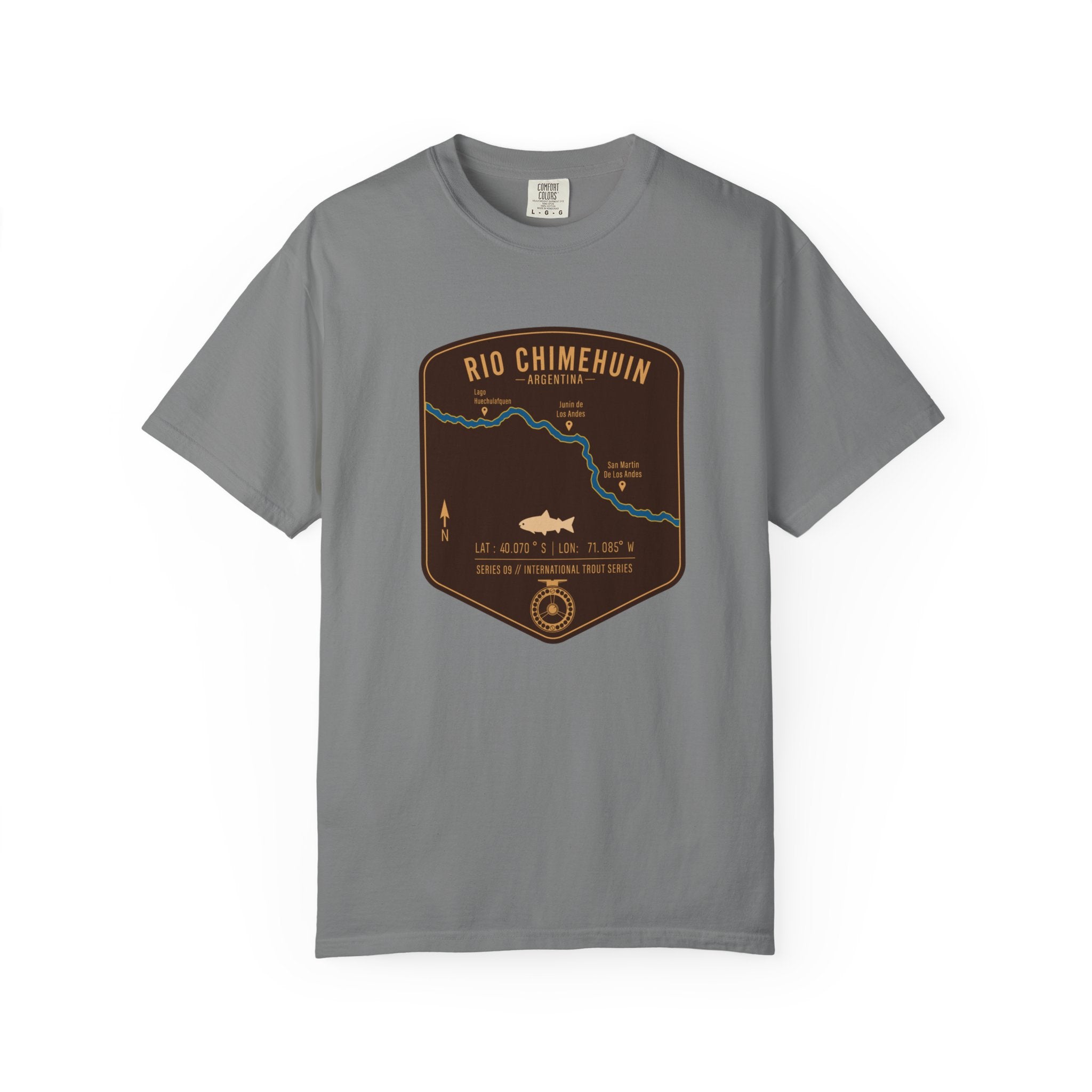 Global Series - Chimehuin River Argentina Fishing Map T-Shirt | River Map, Trout Graphic