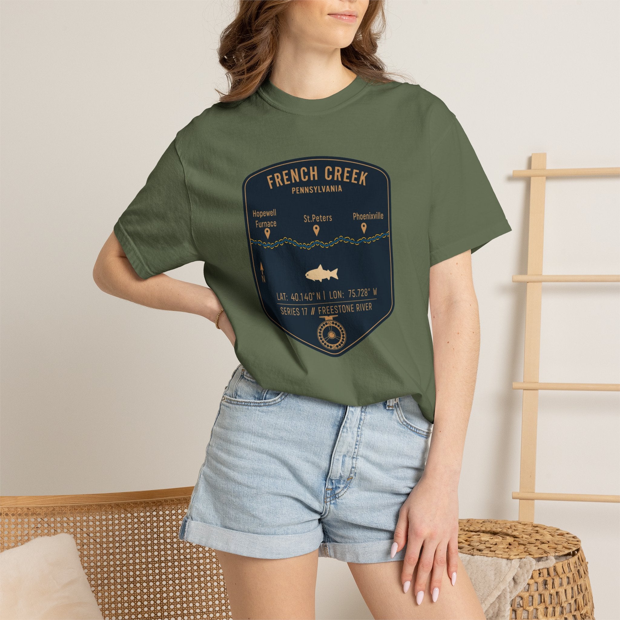 French Creek Fishing Map T-Shirt | River Map, Trout Graphic