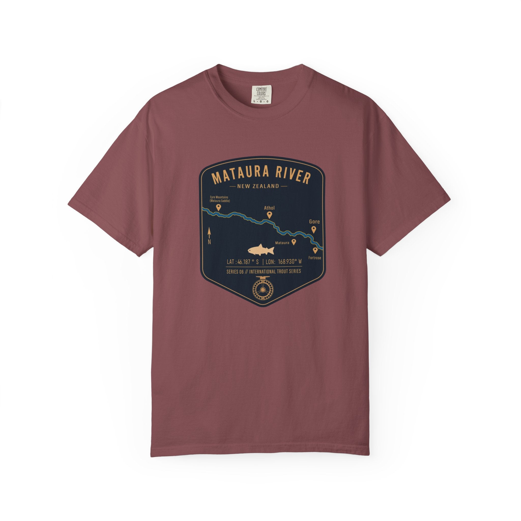 Global Series - Mataura River New Zealand Fishing Map T-Shirt | River Map, Trout Graphic