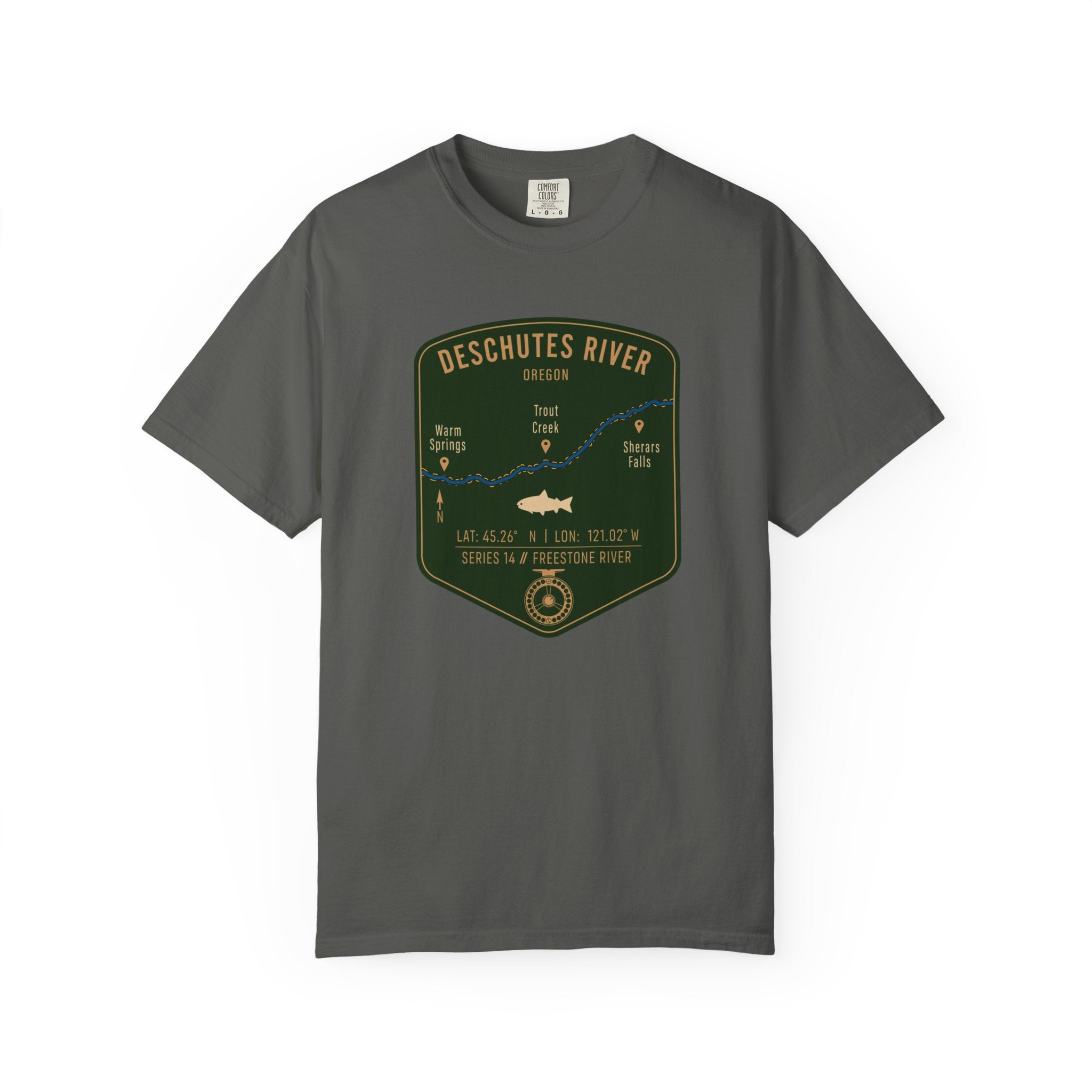 Deschutes River Fishing Map T-Shirt | River Map, Trout Graphic