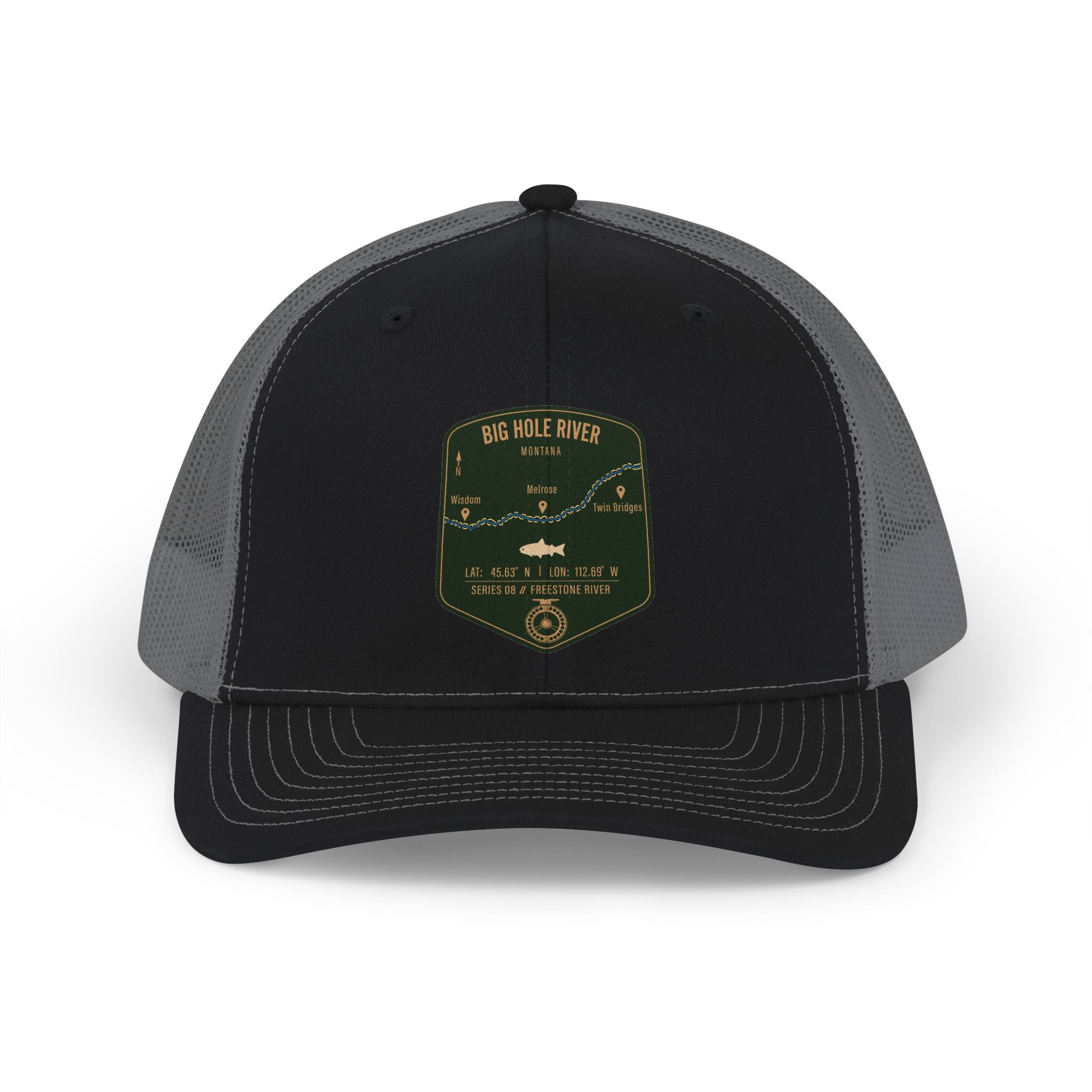 Big Hole River fishing patch Snapback Cap | trout, fly fishing design