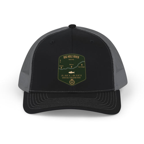 Big Hole River fishing patch Snapback Cap | trout, fly fishing design
