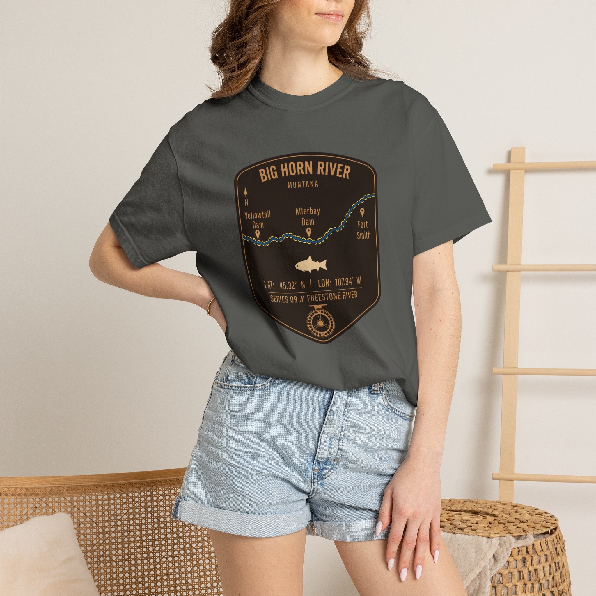 Big Horn River Fishing Map T-Shirt | River Map, Trout Graphic