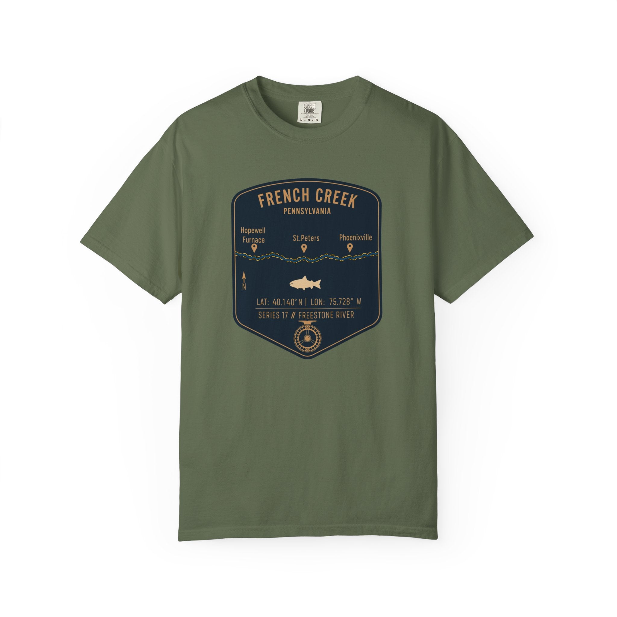 French Creek Fishing Map T-Shirt | River Map, Trout Graphic