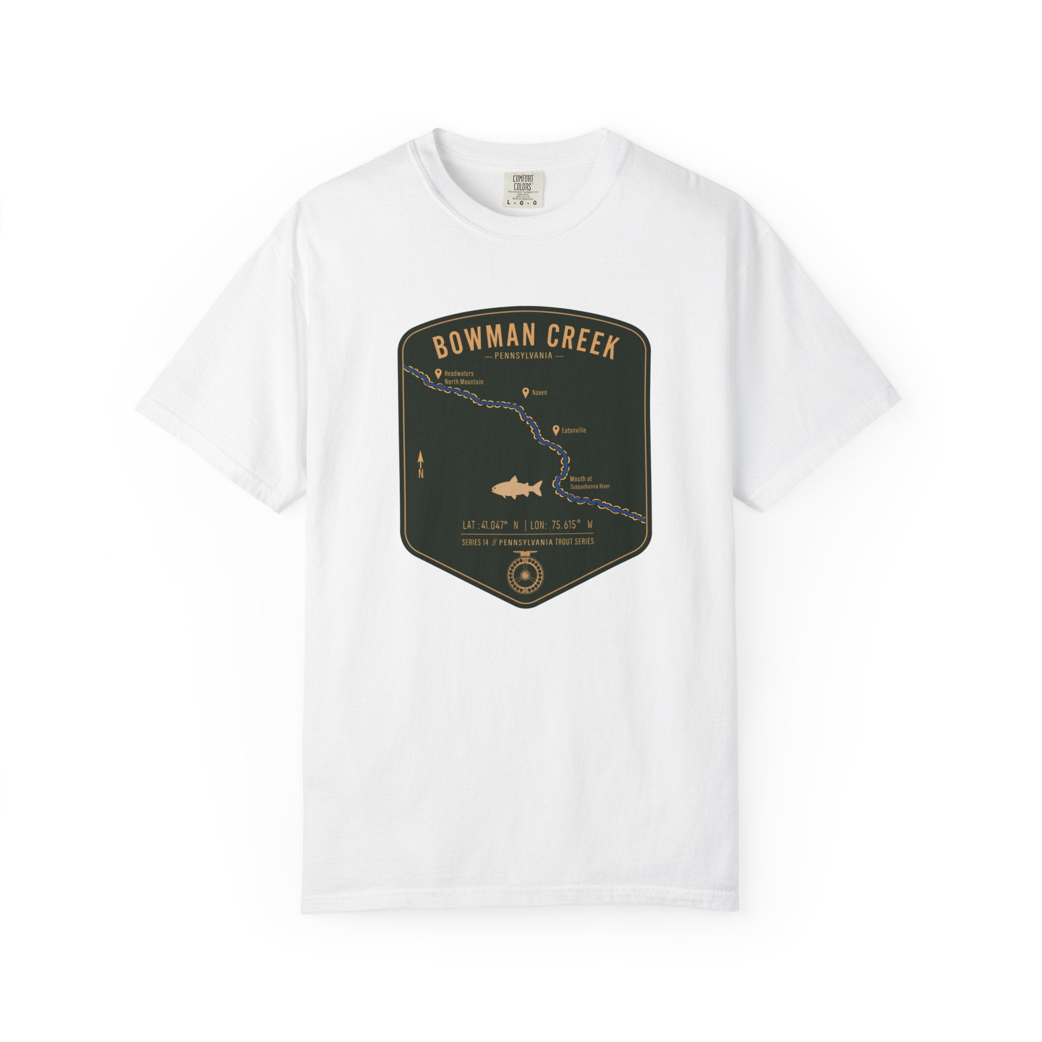 Bowman Creek PA Fishing Map T-Shirt | River Map, Trout Graphic