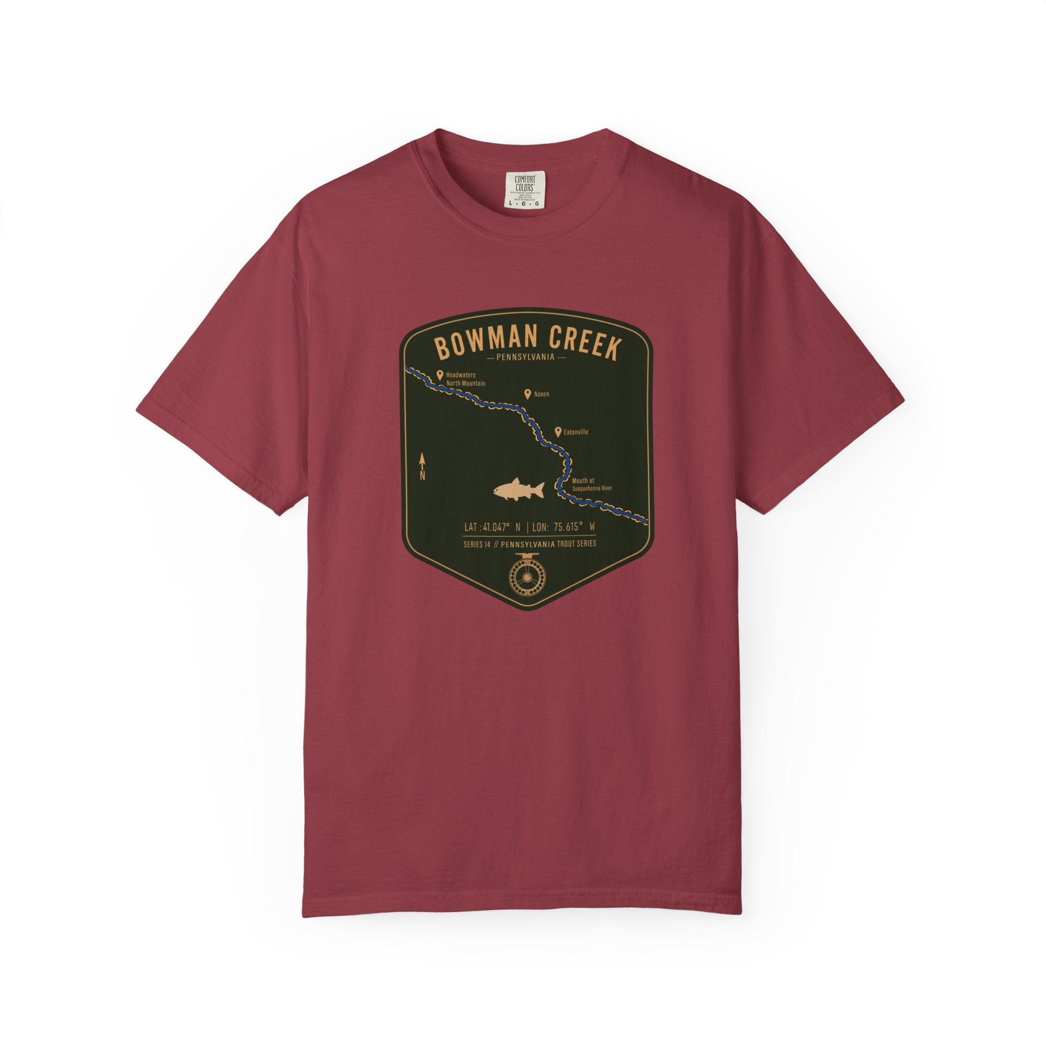 Bowman Creek PA Fishing Map T-Shirt | River Map, Trout Graphic
