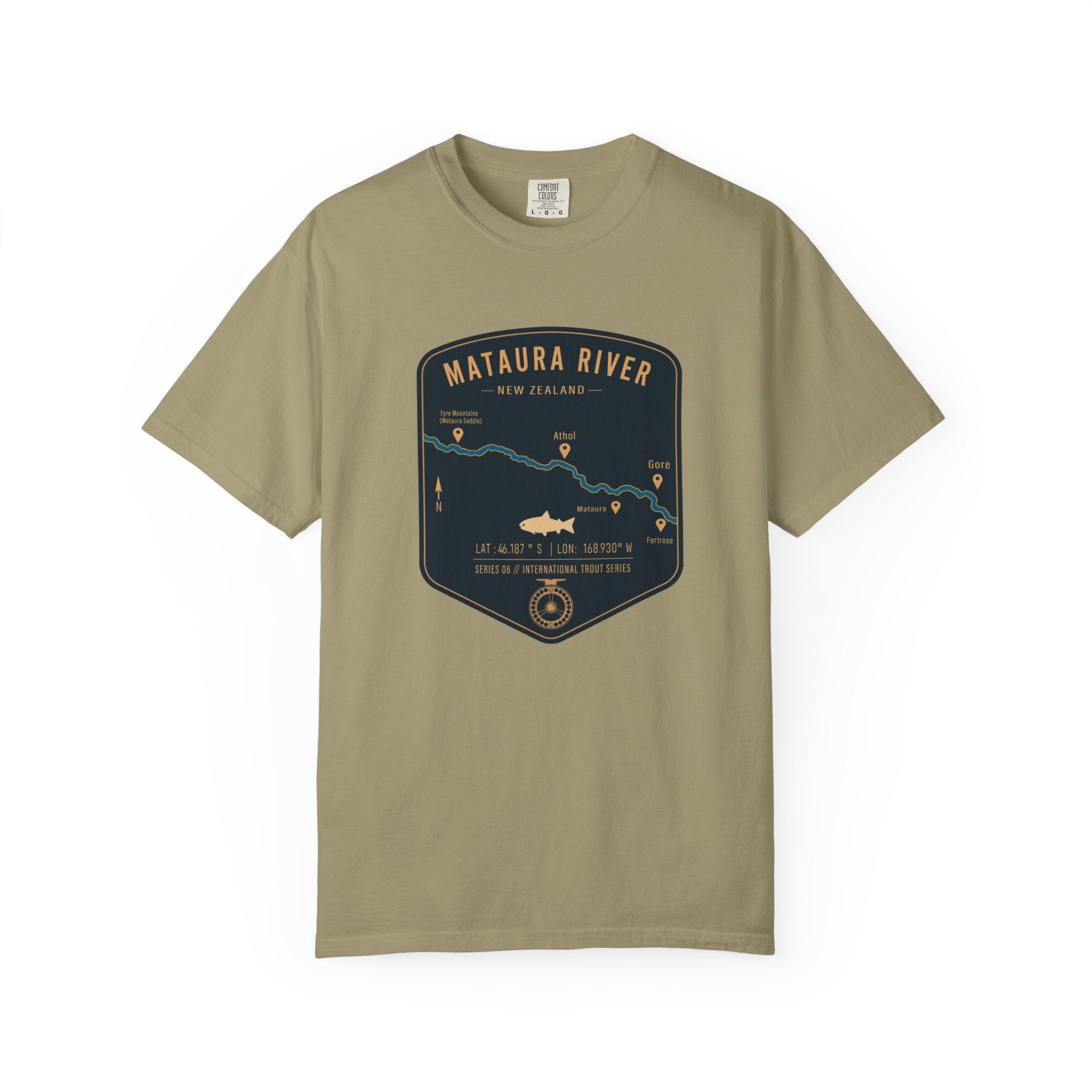 Global Series - Mataura River New Zealand Fishing Map T-Shirt | River Map, Trout Graphic