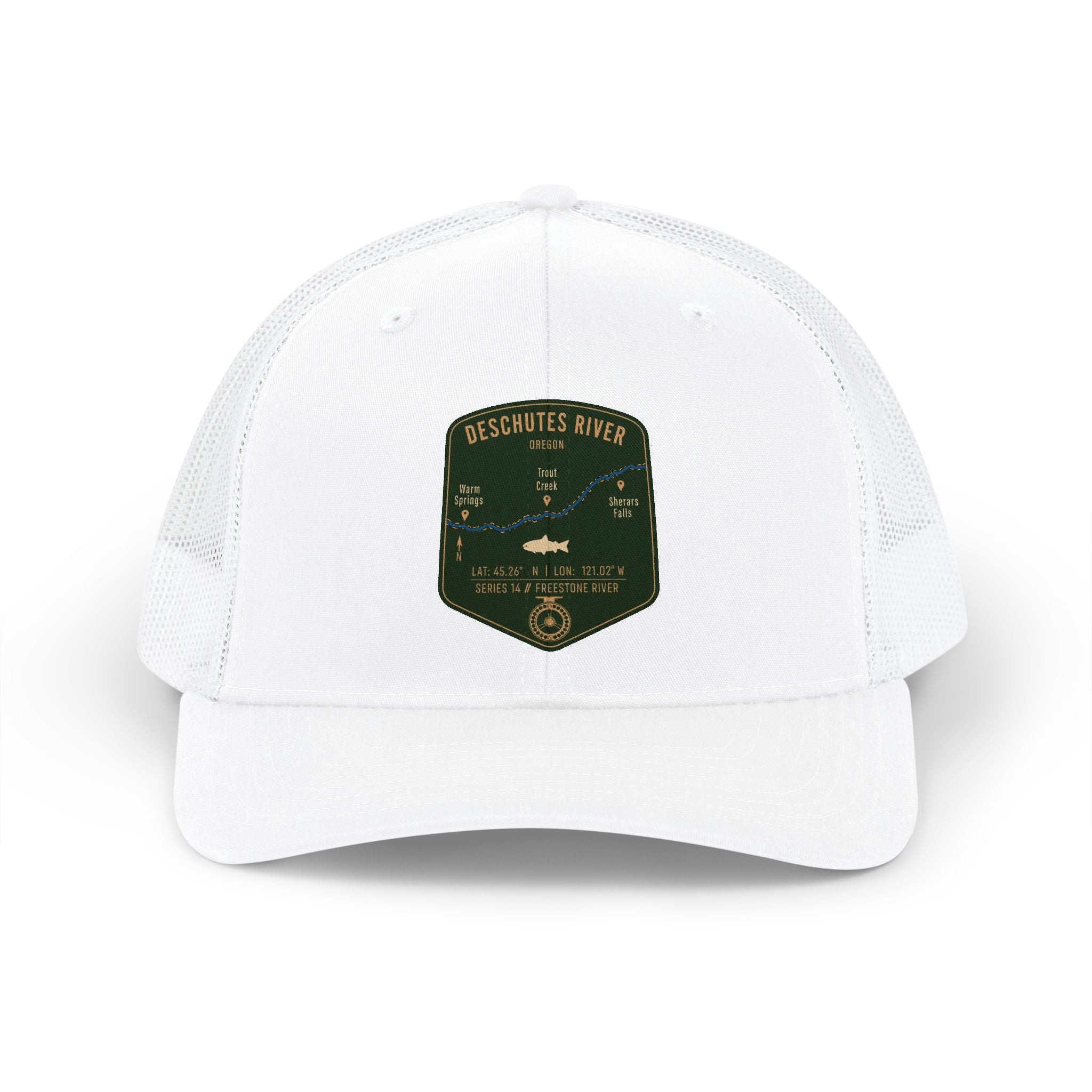 Deschutes River fishing patch Snapback Cap | trout, fly fishing design