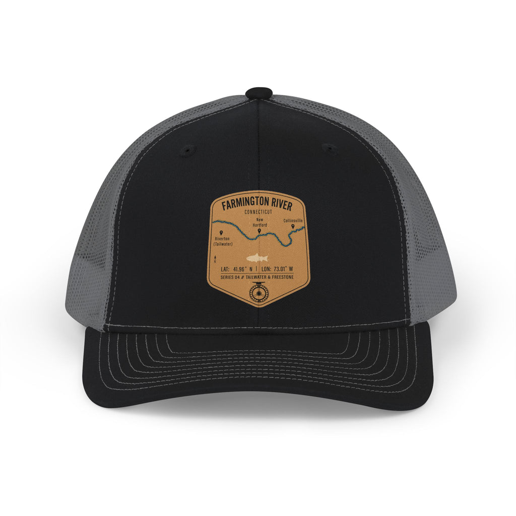Farmington River fishing patch Snapback Cap | trout, fly fishing design