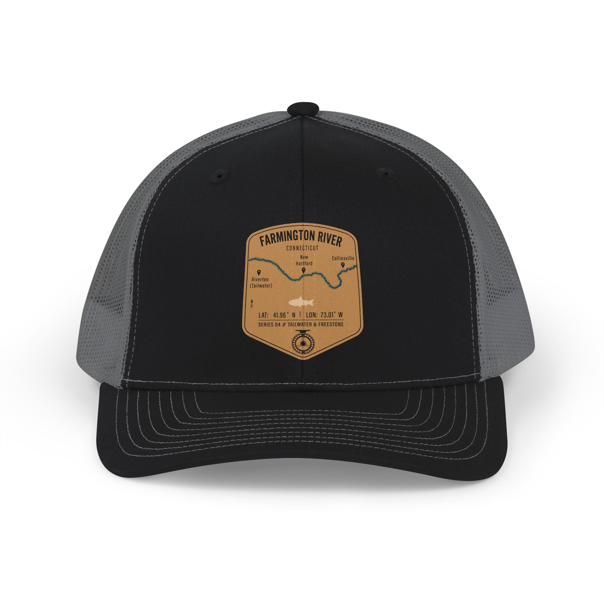 Farmington River fishing patch Snapback Cap | trout, fly fishing design