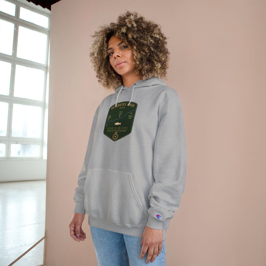 Deschutes River Patch Graphic Hoodie | Outdoor Adventure, River Kayaking Emblem