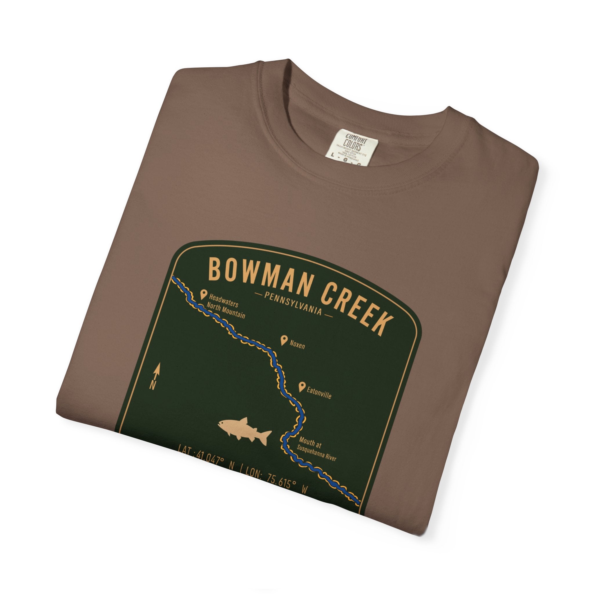 Bowman Creek PA Fishing Map T-Shirt | River Map, Trout Graphic