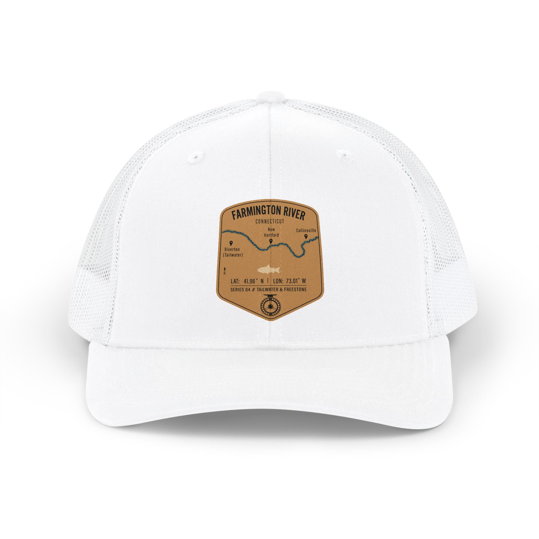 Farmington River fishing patch Snapback Cap | trout, fly fishing design