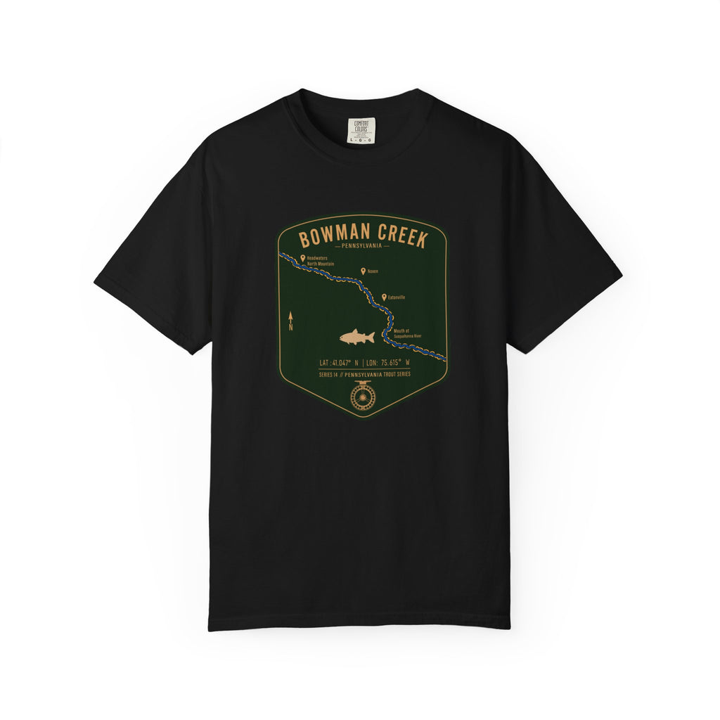 Bowman Creek PA Fishing Map T-Shirt | River Map, Trout Graphic