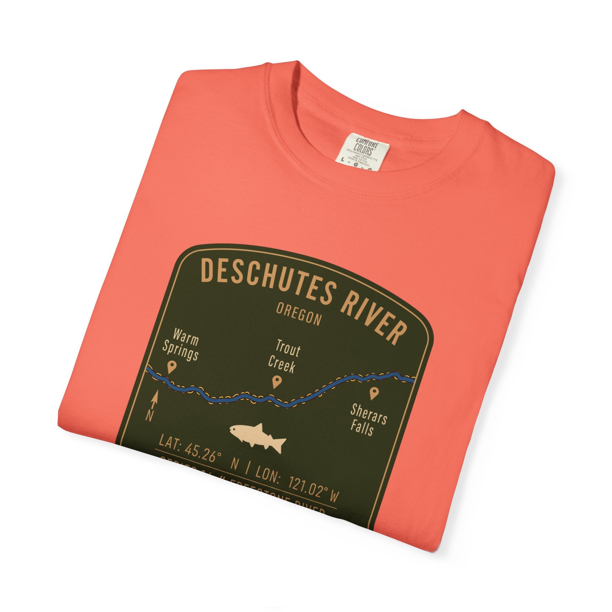 Deschutes River Fishing Map T-Shirt | River Map, Trout Graphic