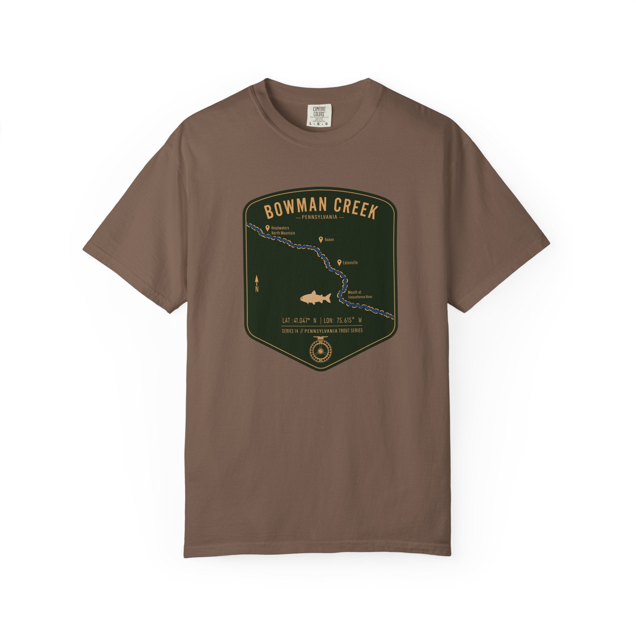 Bowman Creek PA Fishing Map T-Shirt | River Map, Trout Graphic
