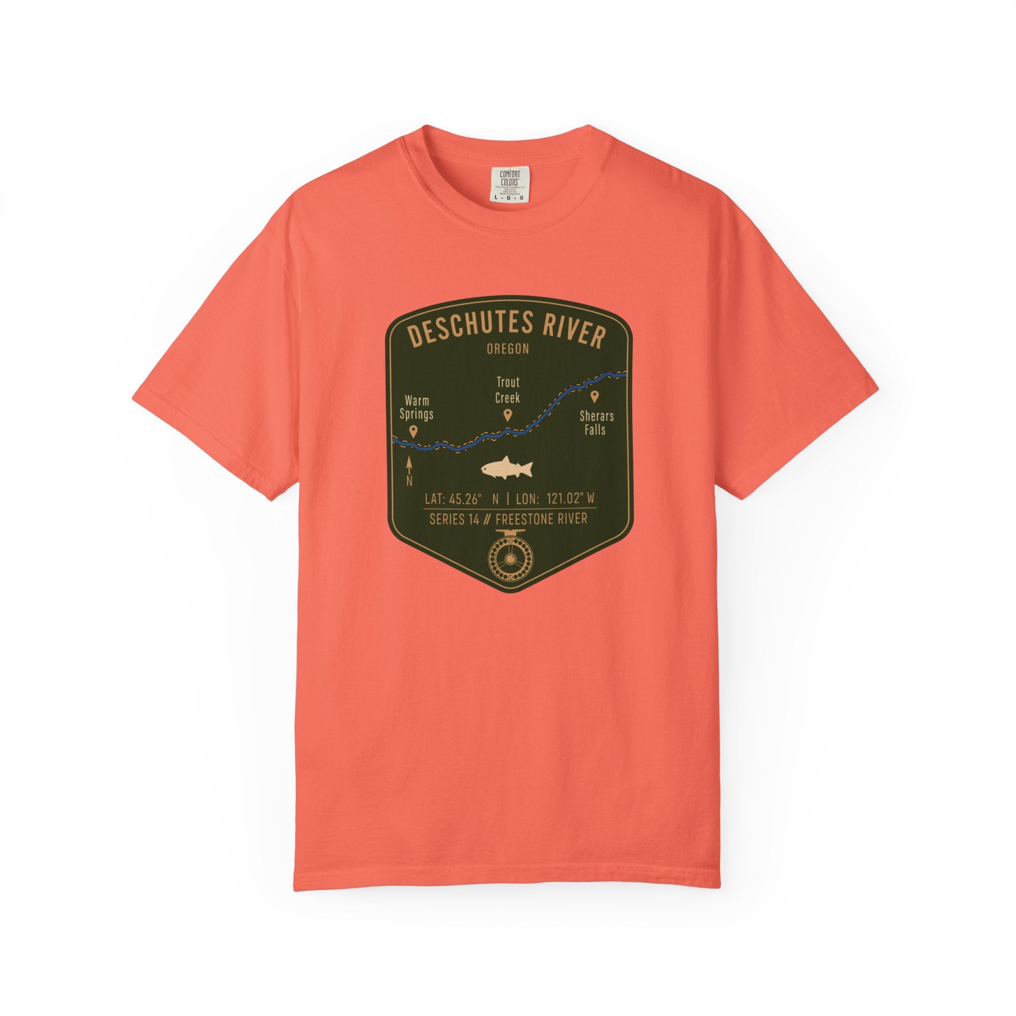 Deschutes River Fishing Map T-Shirt | River Map, Trout Graphic