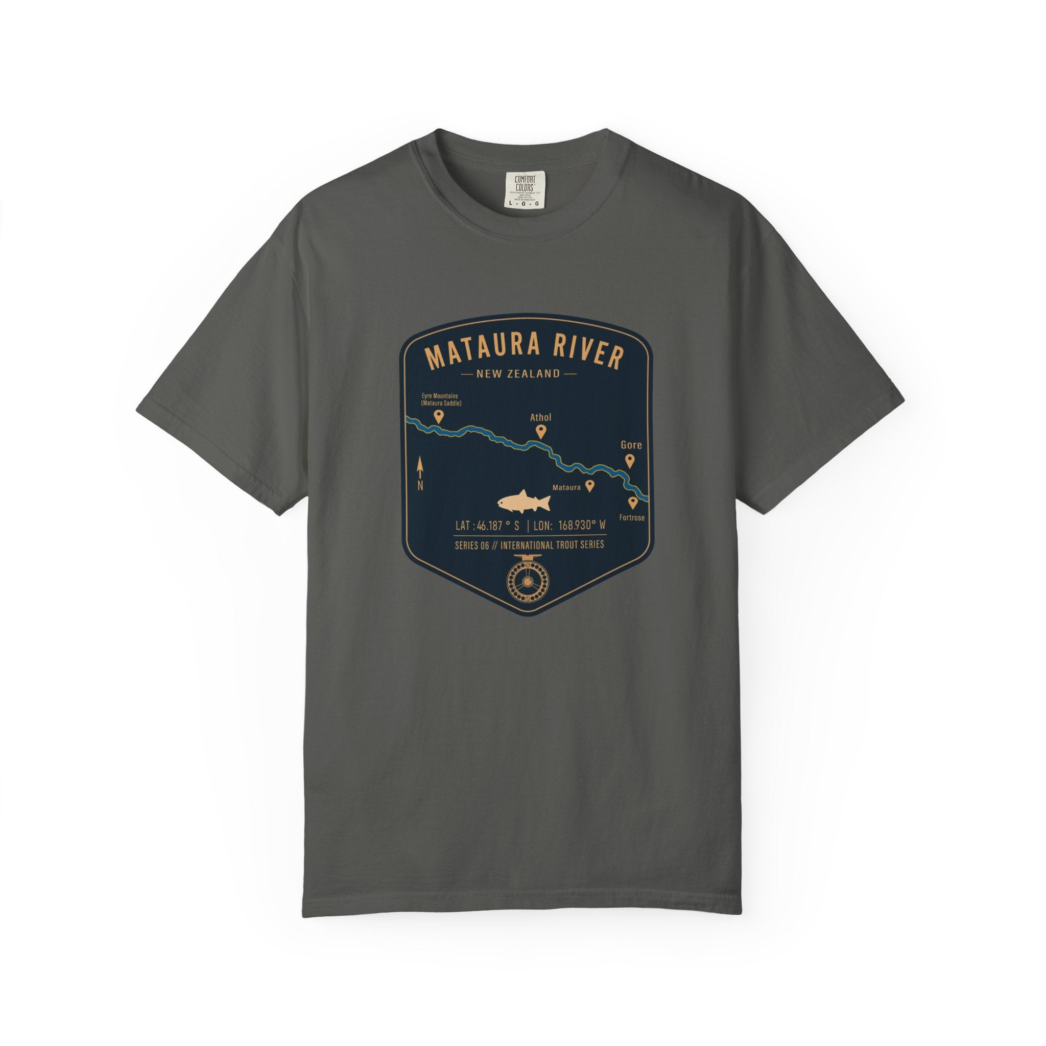 Global Series - Mataura River New Zealand Fishing Map T-Shirt | River Map, Trout Graphic