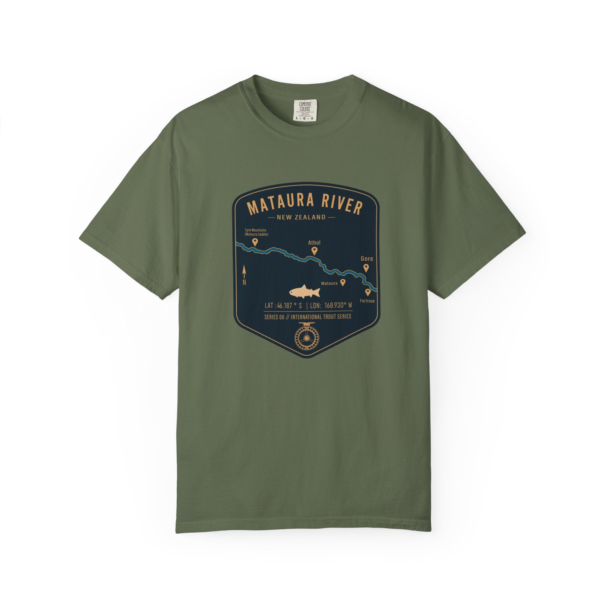 Global Series - Mataura River New Zealand Fishing Map T-Shirt | River Map, Trout Graphic