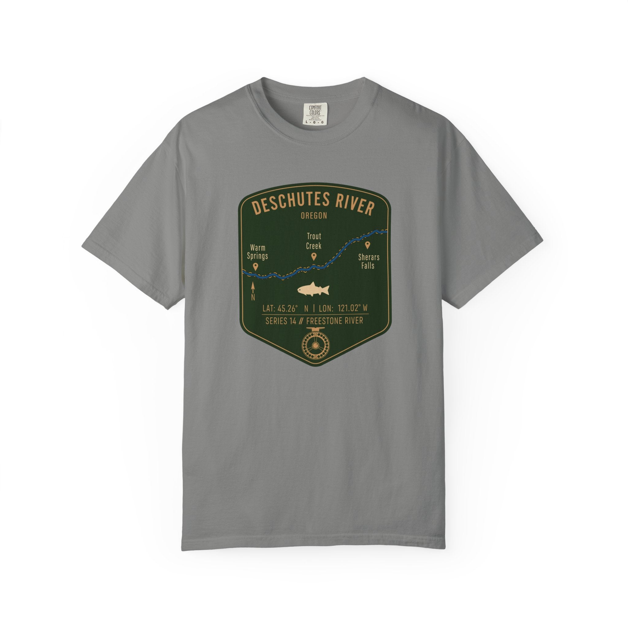 Deschutes River Fishing Map T-Shirt | River Map, Trout Graphic