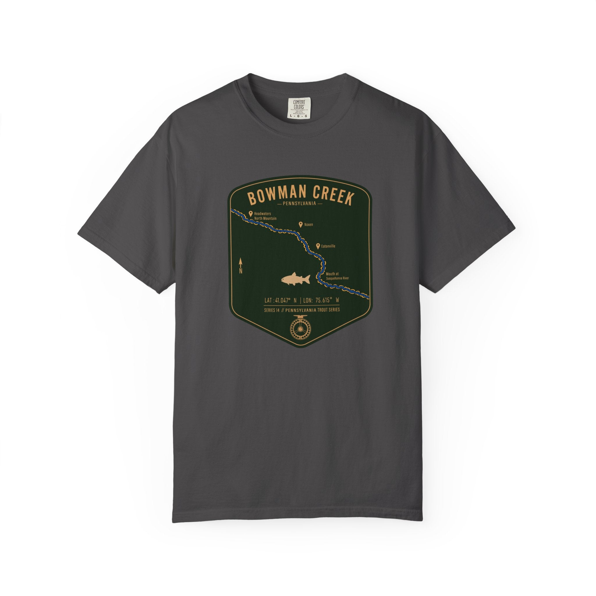 Bowman Creek PA Fishing Map T-Shirt | River Map, Trout Graphic