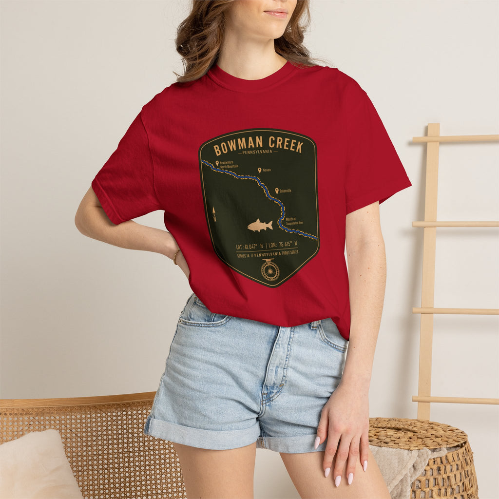 Bowman Creek PA Fishing Map T-Shirt | River Map, Trout Graphic