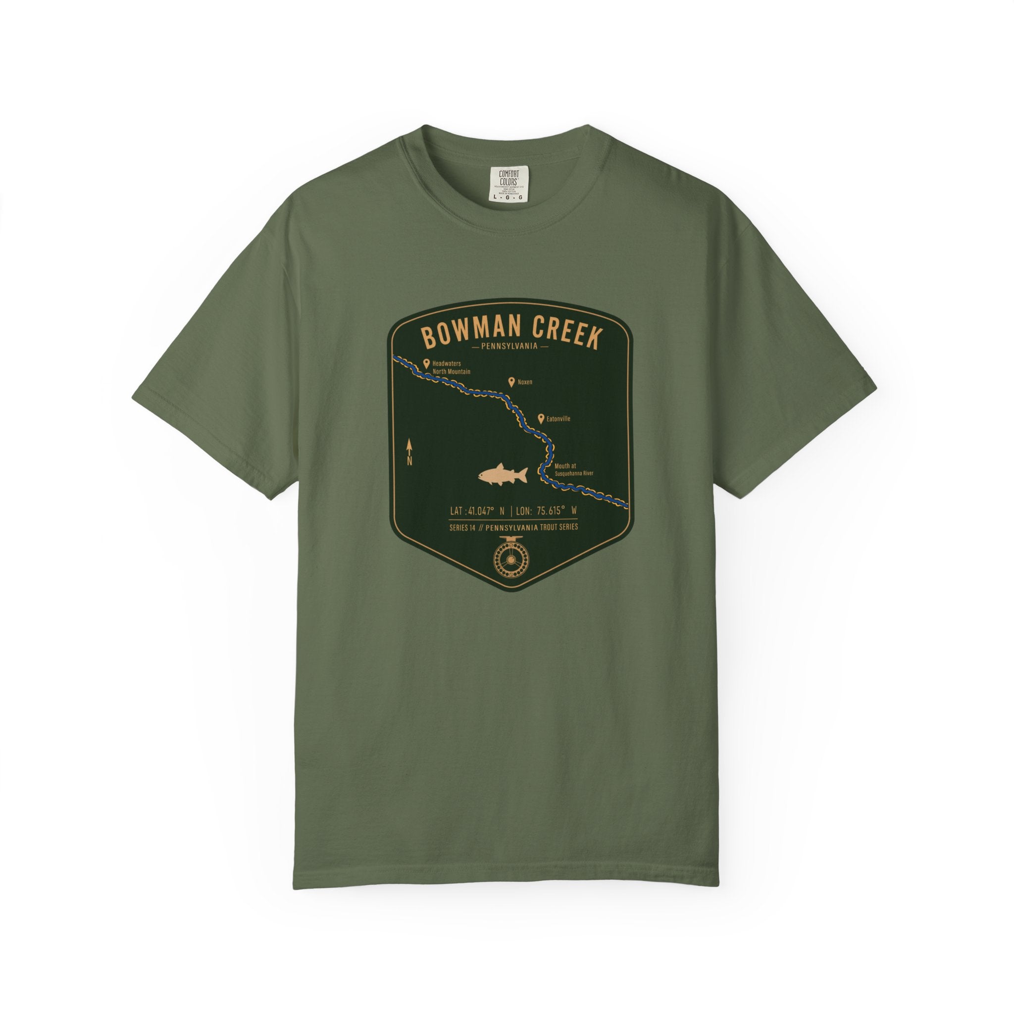 Bowman Creek PA Fishing Map T-Shirt | River Map, Trout Graphic