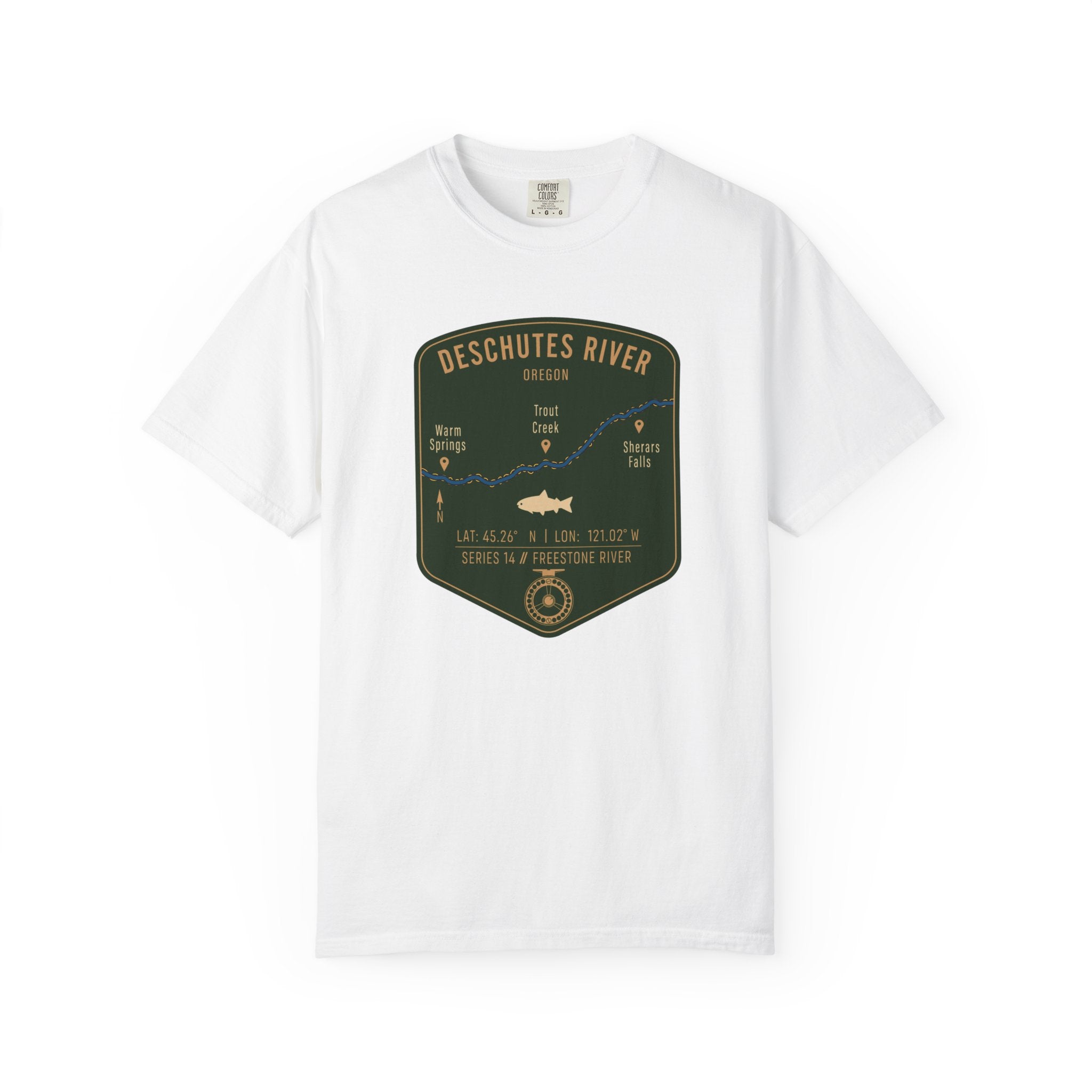 Deschutes River Fishing Map T-Shirt | River Map, Trout Graphic