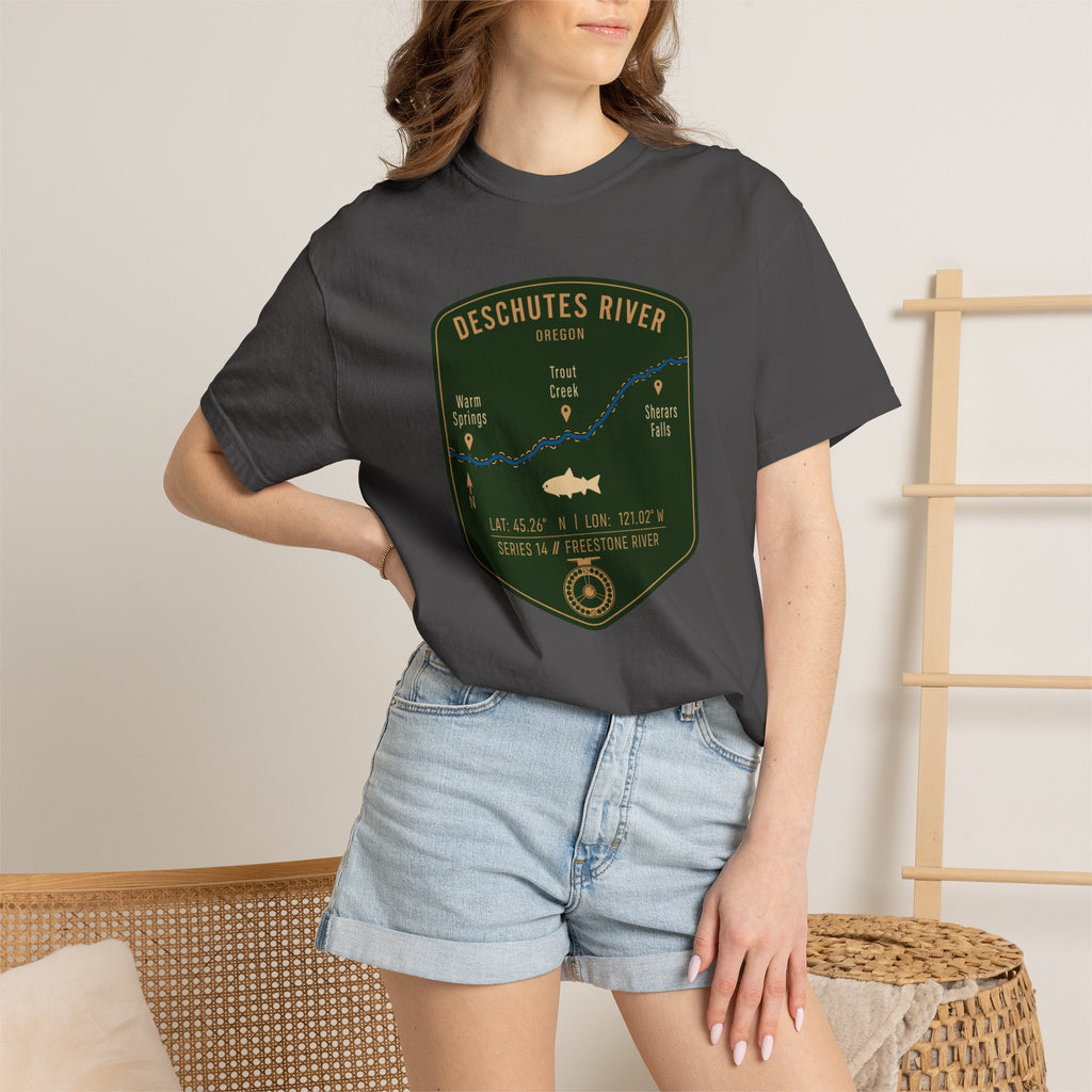 Deschutes River Fishing Map T-Shirt | River Map, Trout Graphic