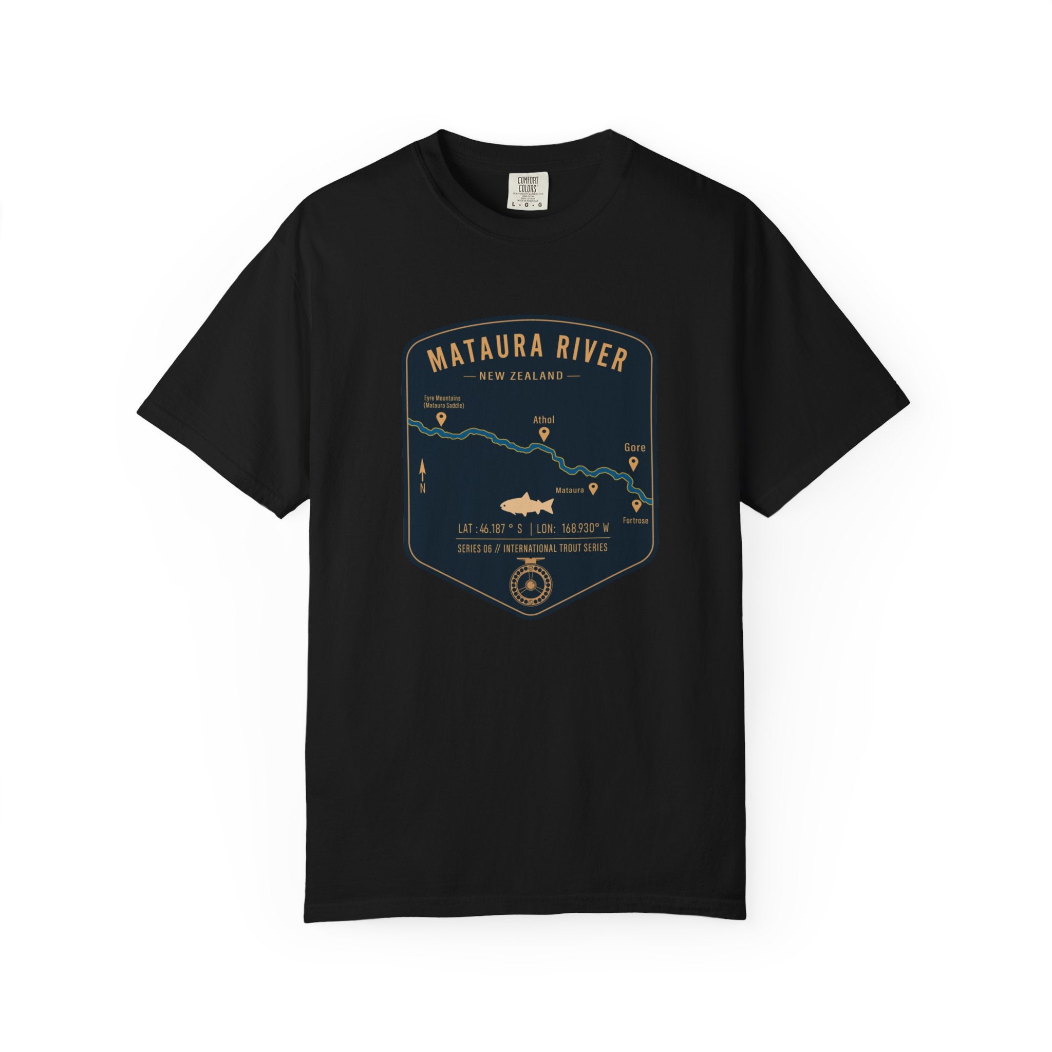 Global Series - Mataura River New Zealand Fishing Map T-Shirt | River Map, Trout Graphic