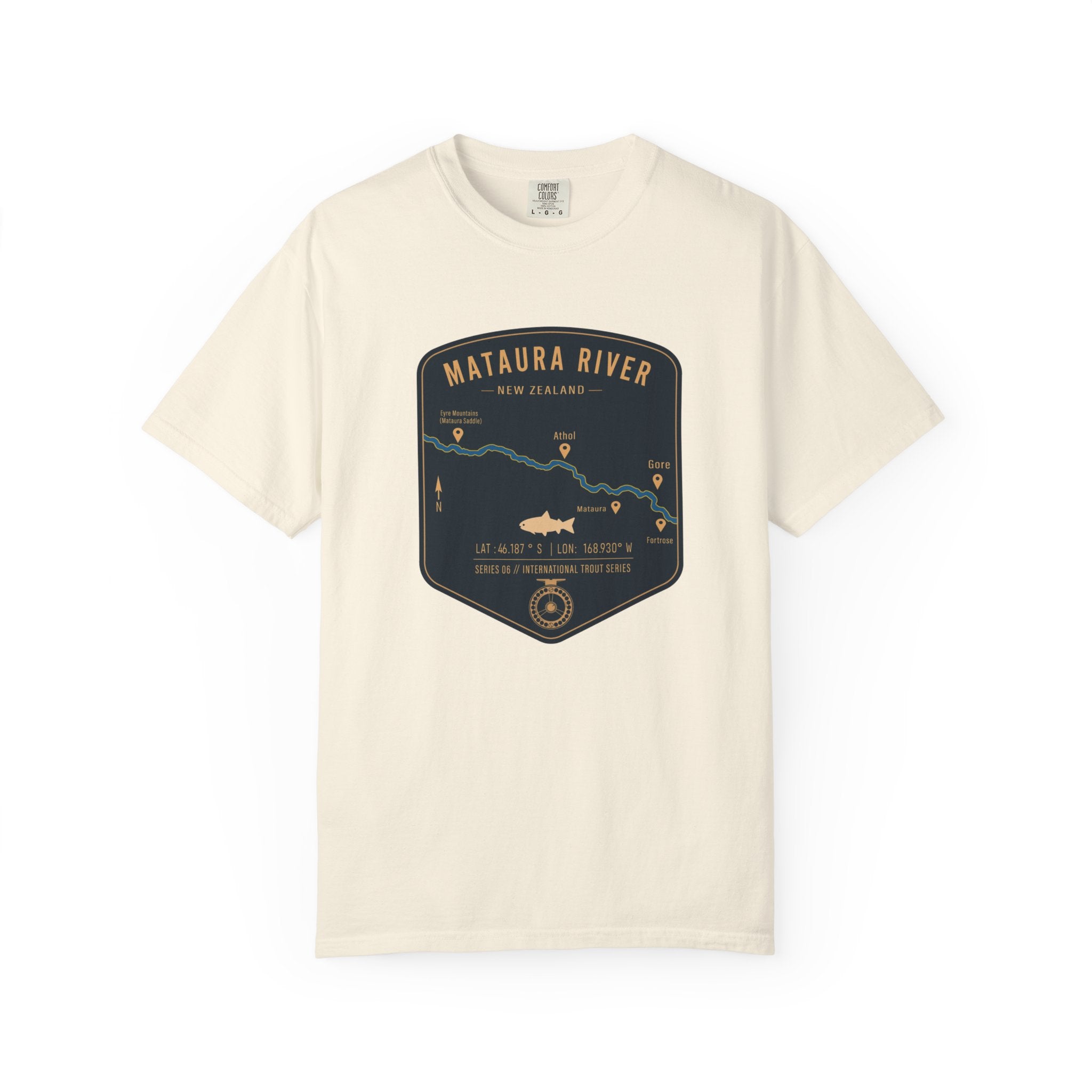 Global Series - Mataura River New Zealand Fishing Map T-Shirt | River Map, Trout Graphic